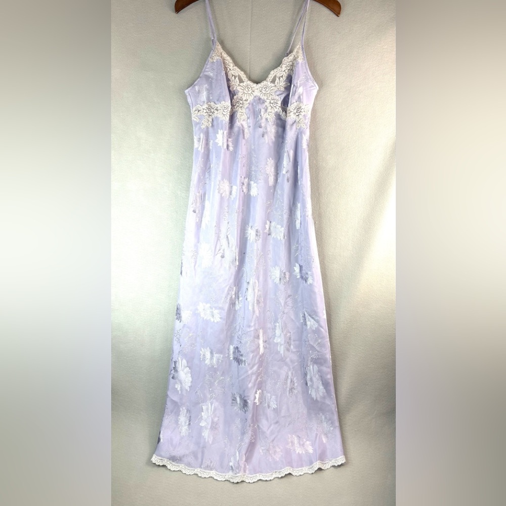 Sensara M Maxi Lace Trim Slip Gown Lavender Floral Chemise